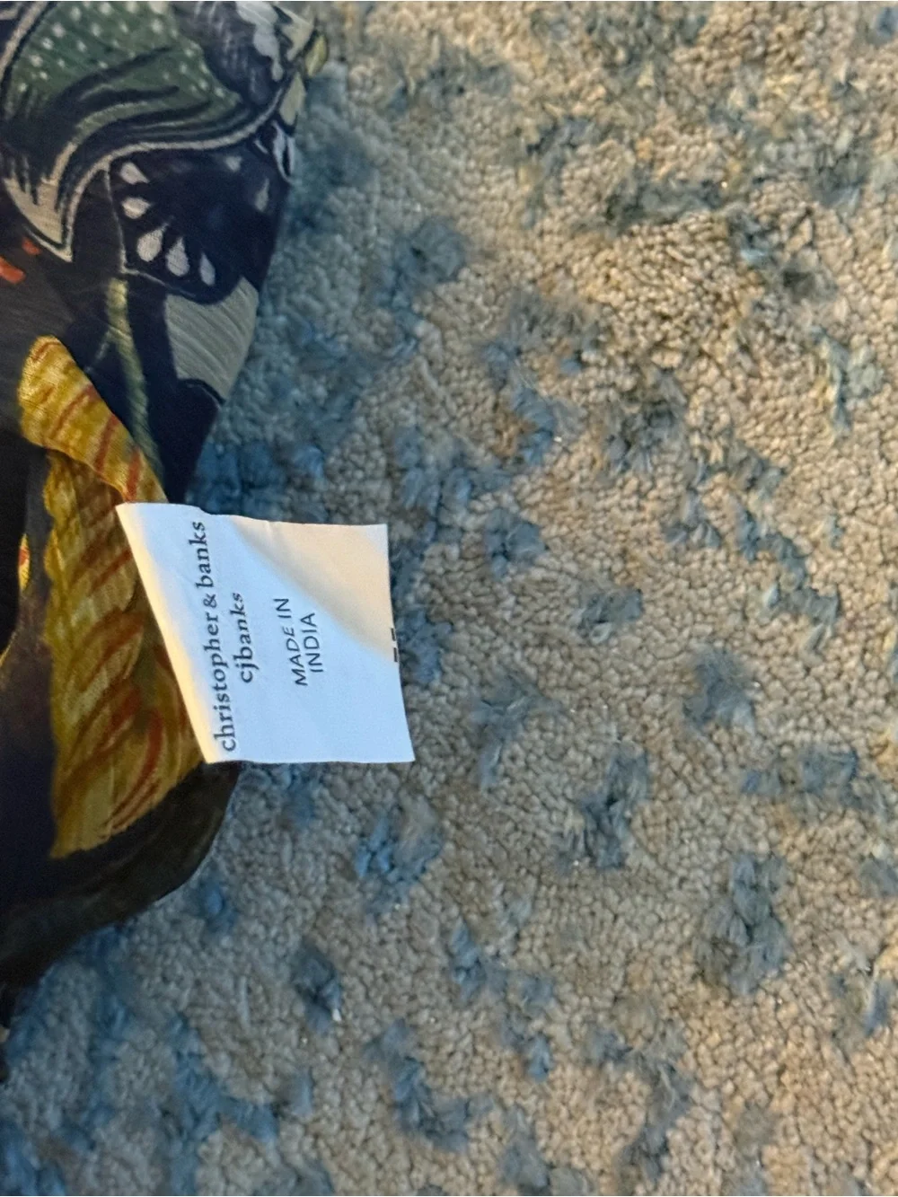 Christopher & Banks Navy Floral Chiffon Scarf - Mustard & White Accents